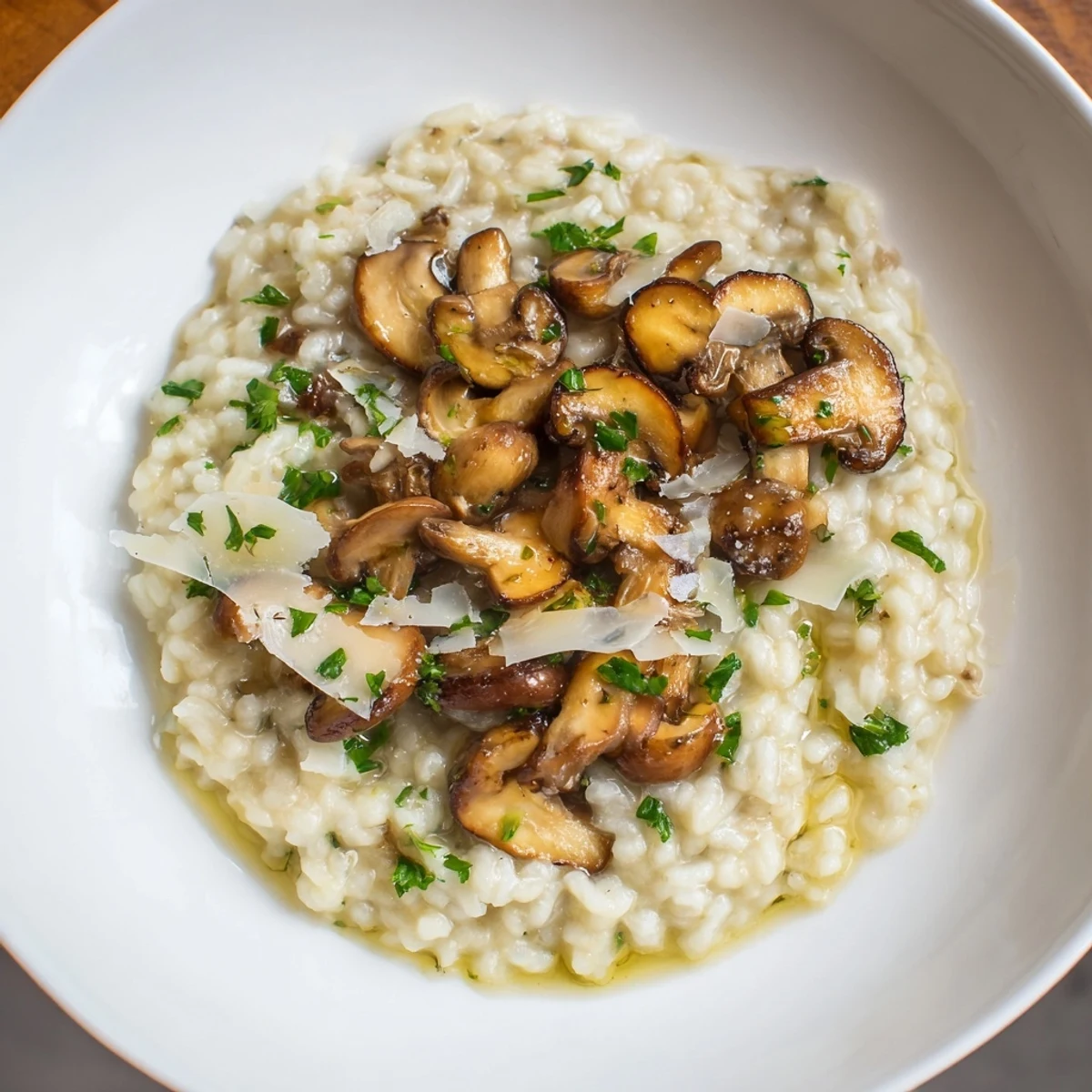 Steaming bowl of stove-top creamy risotto, a comforting Italian rice dish ready to serve. 