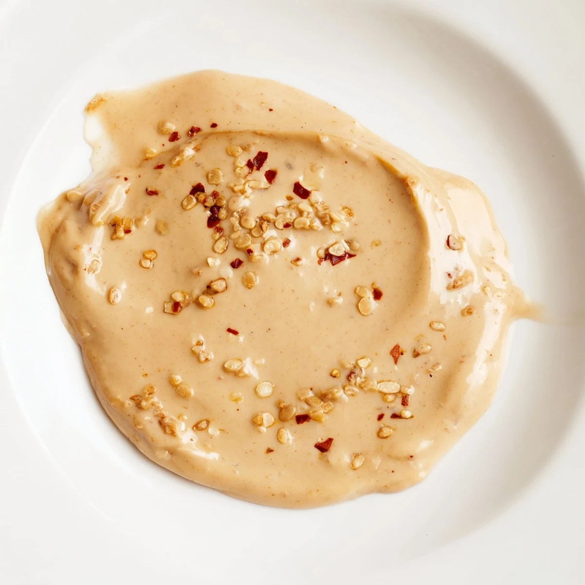 A vibrant photo showcases rich, creamy Indonesian satay sauce, ready to be drizzled over your favorite meal.