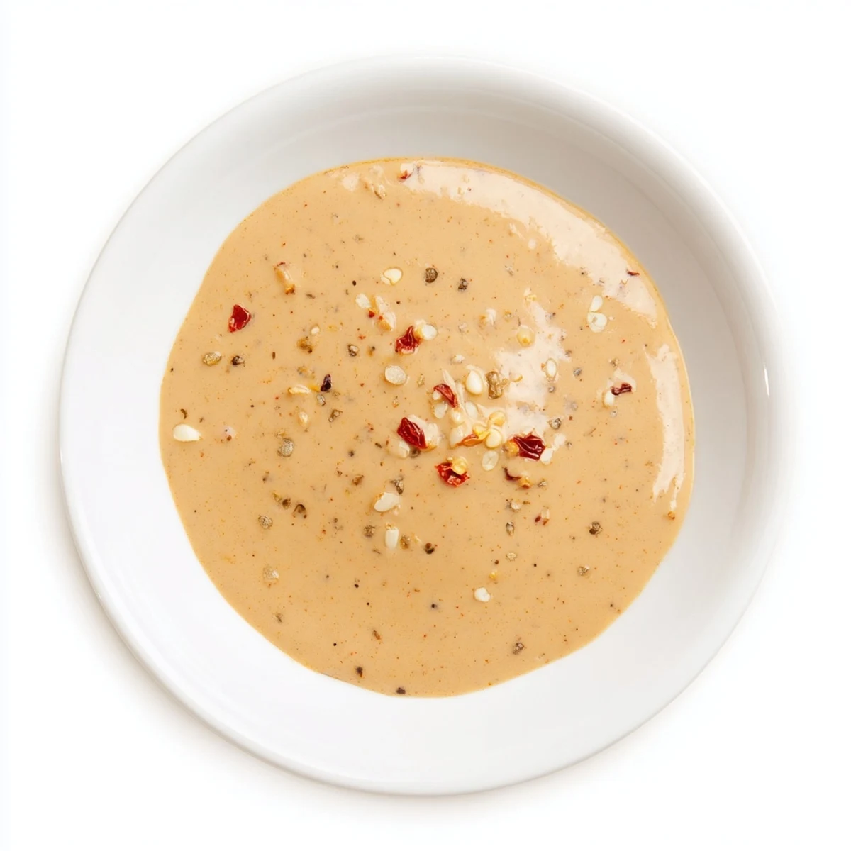 Thick, glossy Indonesian satay sauce being stirred in a saucepan; it smells of peanuts and fragrant spices.