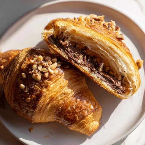 Golden, air-fried 3-Ingredient Nutella Croissants, oozing chocolate-hazelnut filling, ready for a delicious dessert.