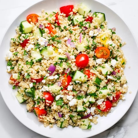 Make-Ahead Quinoa Salad with Lemon Vinaigrette showcases a colorful mix of fresh veggies and fluffy quinoa.