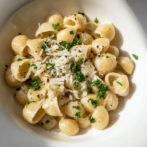 Enjoy a quick bite of this creamy 15-Minute Creamy Garlic Butter Ditalini pasta, fragrant with garlic.