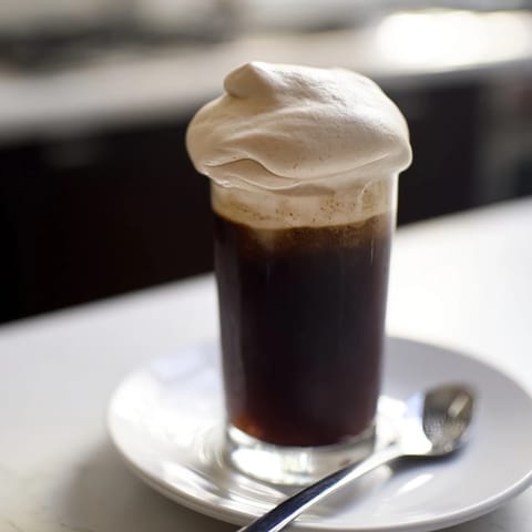 Homemade Starbucks cold foam, thick and airy, ready to elevate any cold beverage with vanilla notes.