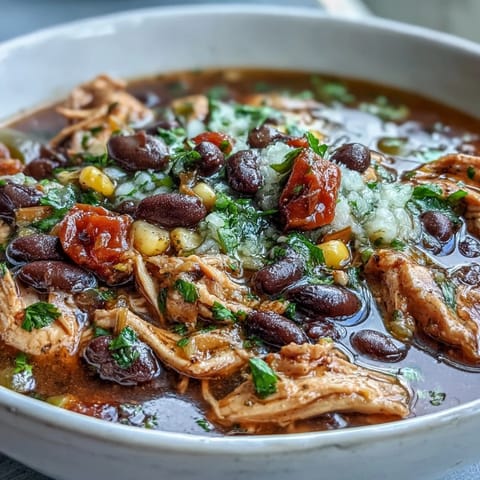 Hearty Southwestern Turkey Soup simmering in a pot, showcasing tender turkey, black beans, and sweet corn.