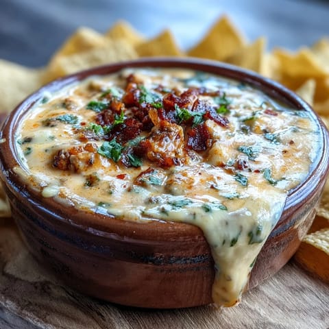 A warm bowl of homemade Queso Dip surrounded by crunchy tortilla chips, perfect for a Super Bowl party appetizer.