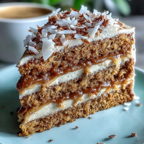 A slice of Vegan Hojicha Latte Cake reveals moist layers and a dusting of roasted hojicha powder.