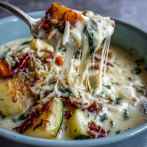 Overhead view of homemade Creamy Garlic Parmesan Veggie Soup topped with extra cheese and black pepper, perfect for a cozy vegetarian dinner.