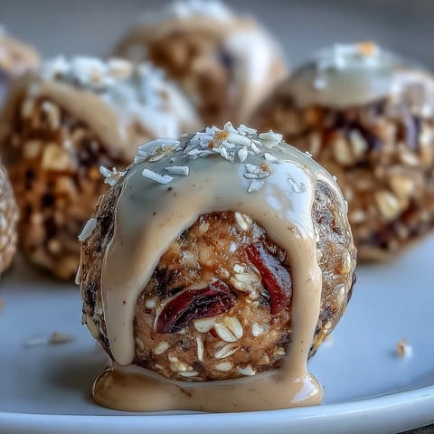 Tahini-date energy balls with shredded coconut and oats, rolled into perfect bite-sized snacks.  