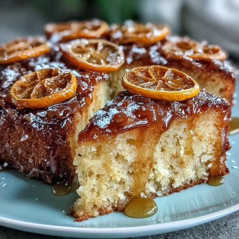 A moist gluten-free almond cake topped with vibrant candied orange slices, perfect for a Mediterranean-inspired dessert.
