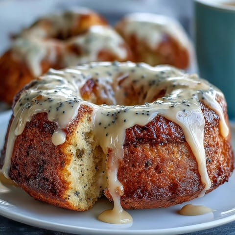 Fluffy lemon poppy seed bagels topped with a light, tangy lemon glaze, packed with protein for a healthy breakfast or snack.  