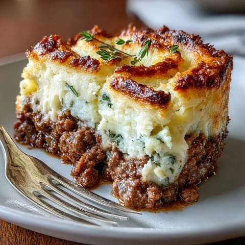 Classic Shepherds Pie with Cauliflower Mash Topping, a comforting British dish with savory ground lamb and creamy cauliflower topping.  