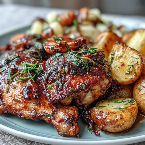 Crispy chicken drumsticks and tender vegetables roasted together on a sheet pan, delivering a wholesome, one-pan meal perfect for busy weeknights.  