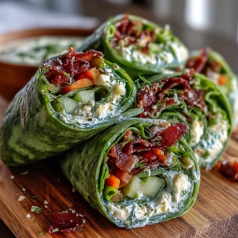 Fresh spinach pinwheel wraps filled with herb cream cheese and crisp vegetables, perfect for easy snacking or party platters.