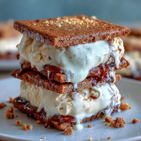 Vanilla Bean Frappuccino Ice Cream Sandwiches on a cooling rack, with creamy vanilla ice cream peeking out between espresso-infused chocolate cookies.