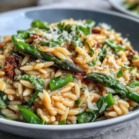Spring Orzo Primavera with vibrant spring vegetables and creamy parmesan.