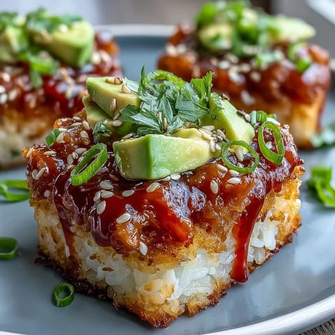 Savor this delicious crispy rice salad with creamy avocado and a spicy tuna kick.