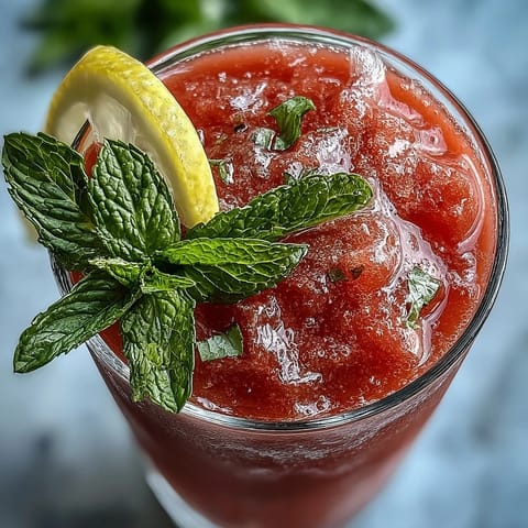 Vibrantly pink Frozen Watermelon Lemonade Slushie, a sugar-free summer treat.