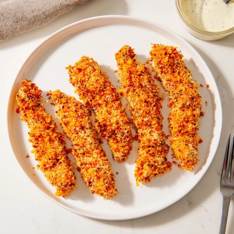 Close-up of Crispy Baked Chicken Tenders with crunch coating, perfect for a family dinner night.