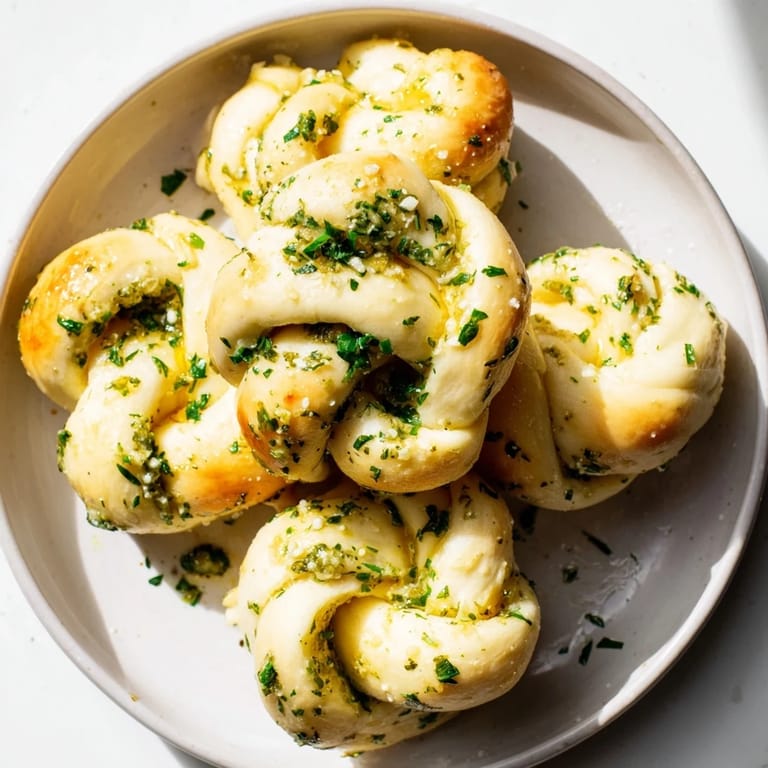 Freshly baked Homemade Garlic Knots glistening from garlic butter, a comforting appetizer you'll love.
