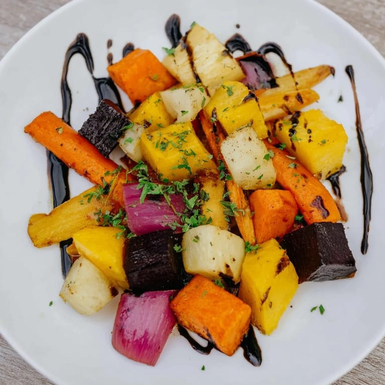 Oven-roasted Root Vegetable Medley, featuring tender parsnips and carrots, beautifully glazed.