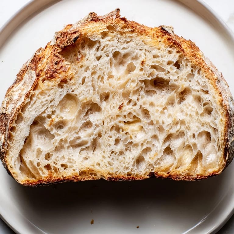 Freshly baked, this easy no-knead bread promises a delightful, crusty texture and irresistible aroma throughout your kitchen.