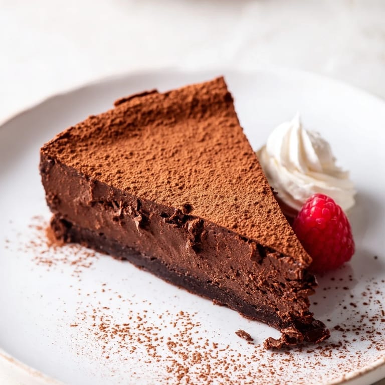 Fudgy, rich Decadent Flourless Chocolate Cake, perfect with fresh berries and whipped cream.