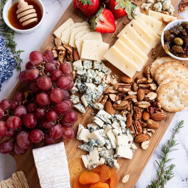 This beautifully arranged Waterfall Edge Grazing Board features grapes, cheese, and crackers cascading down the side.