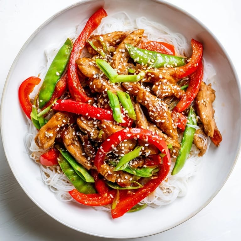 Sizzling Mongolian Chicken recipe features tender chicken pieces coated in a glossy, savory sauce served over noodles.