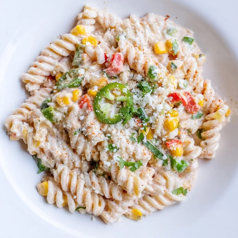 Close-up of One-Pot Mexican Street Corn Pasta, showcasing the cheesy, spicy, and delicious flavors in a bowl.