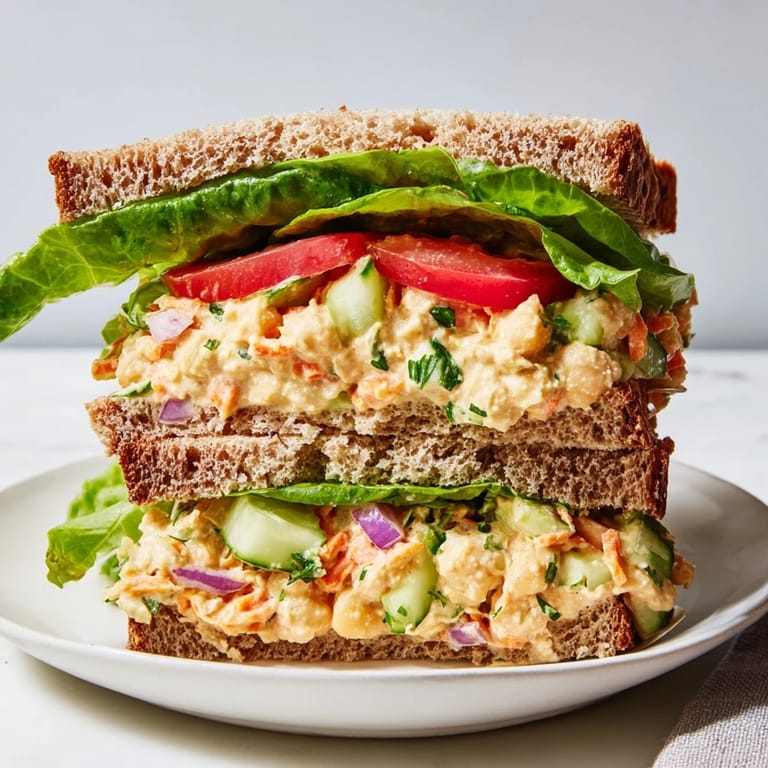 Enjoy a flavorful Easy Chickpea Salad Sandwich, bursting with color and ready to eat quickly.