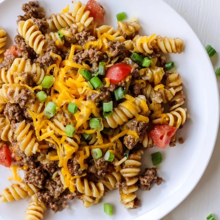 Creamy, cheesy, and easy: a close-up of delicious ready-to-eat One-Pot Taco Pasta.