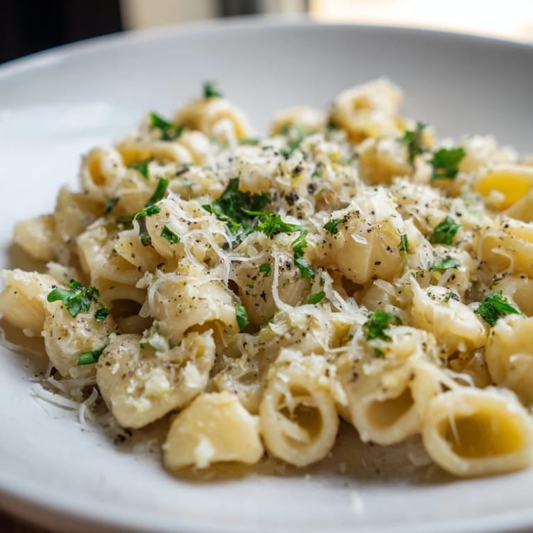 Tender ditalini pasta coated in a rich, velvety sauce creates delicious 15-Minute Creamy Garlic Butter Ditalini.