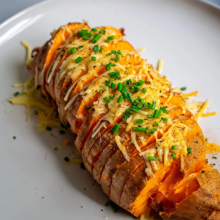 Sizzling, herb-topped Sweet Potato & Cheese Whole Roast bursting with savory flavors, served as a sandwich.