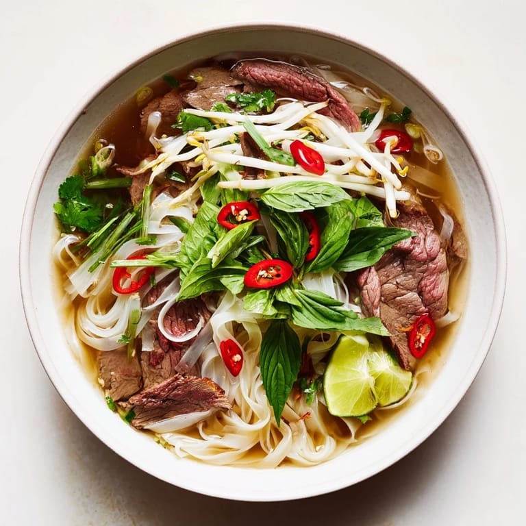Aromatic broth simmering over noodles, topped with fresh garnishes in this Vietnamese Pho Express.