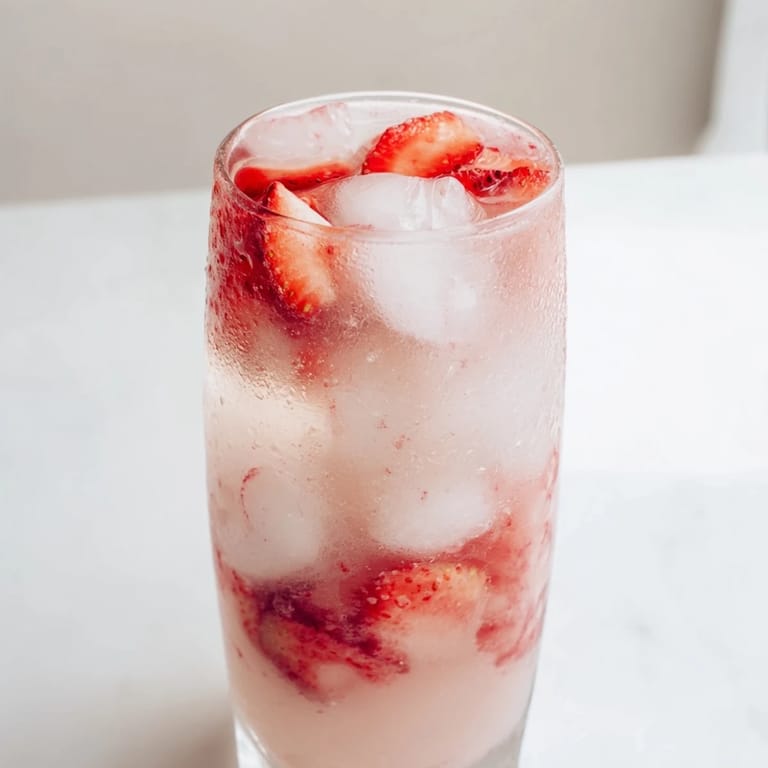 The Refresher Copycat Pink Drink served over ice, with coconut milk swirling into strawberry syrup for a tropical, vegan-friendly refreshment.