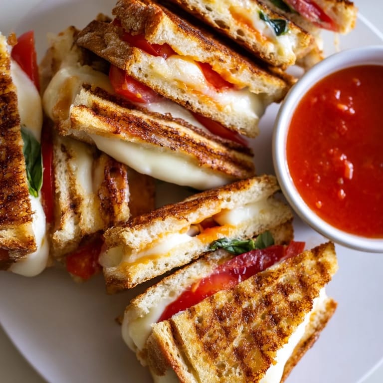 Fresh basil and ripe tomatoes add bright flavor to these crispy, golden-brown Caprese Grilled Cheese Dippers with marinara.