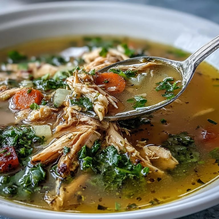 Golden turmeric chicken soup with lemon zest, fresh parsley garnish, and a spoon ready to serve for a healthy, comforting meal.