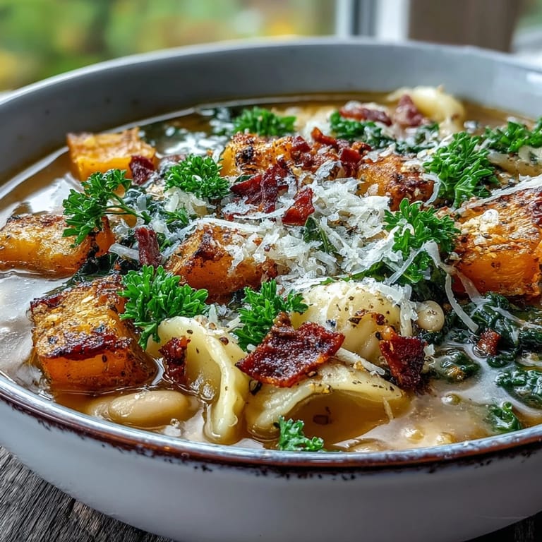 Hearty Italian-American minestrone with ditalini pasta and white beans steaming in a rustic bowl.