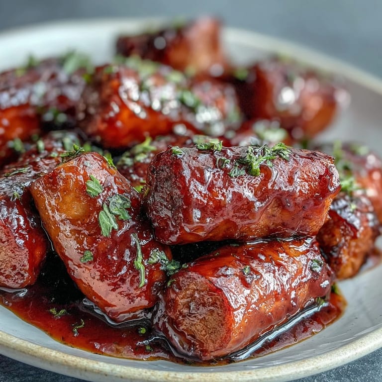 Tender smoked Little Smokies in sticky barbecue sauce served with toothpicks.