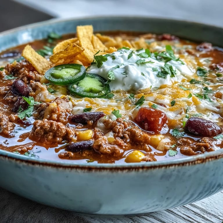 Spicy Taco Soup served with lime wedges and crushed tortilla chips on a wooden board, ready for game day.