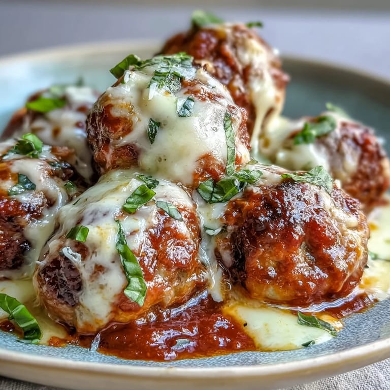 Tender beef and pork meatballs with parmesan and herbs, baked then coated in a hearty tomato sauce for dinner.