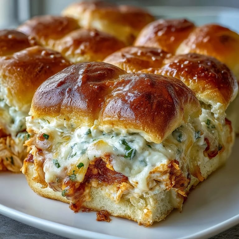 The baked sliders showcase bubbling cheddar cheese topping and golden, buttery Hawaiian roll buns served for a party.