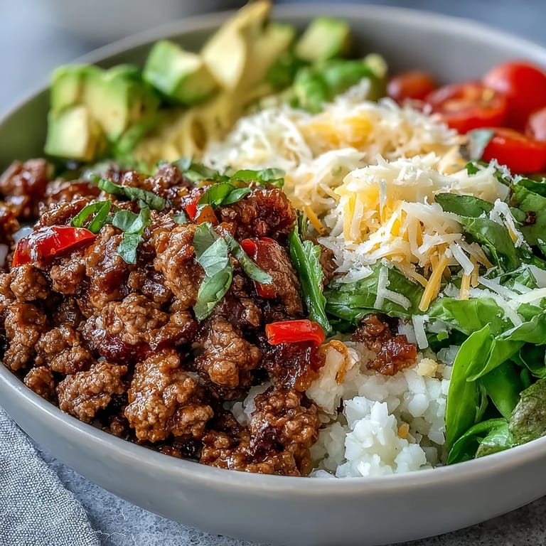 Savory Low Carb Burrito Bowl topped with crisp lettuce, juicy tomatoes, and a lime wedge.