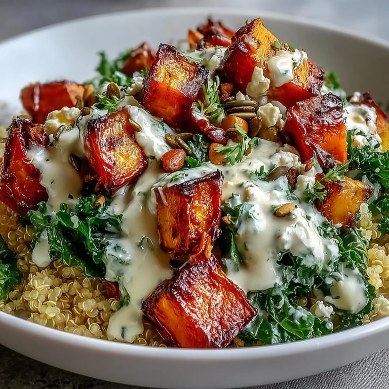 Fork-ready Hearty Winter Grain Bowl featuring tender farro, sautéed greens, and feta, drizzled with lemony dressing.