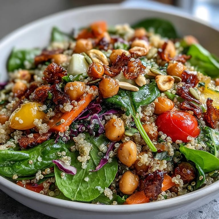 Vibrant rainbow salad bowl with purple cabbage, yellow bell pepper, and pumpkin seeds, drizzled with homemade dressing ready to enjoy.