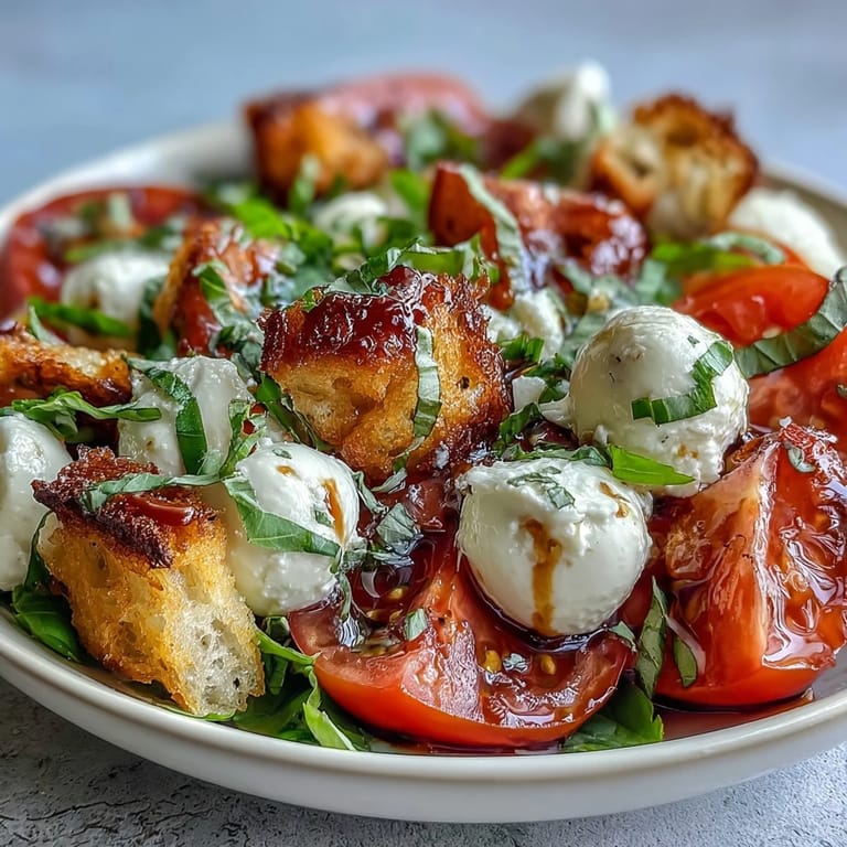 A rustic Caprese Salad Bowl showcases sliced tomatoes, creamy mozzarella, and fresh basil with drizzled balsamic dressing.