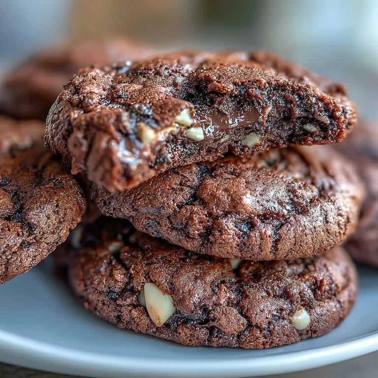Freshly baked Hojicha Brownie Cookies on a wooden board, displaying nutty roasted green tea and white chocolate.