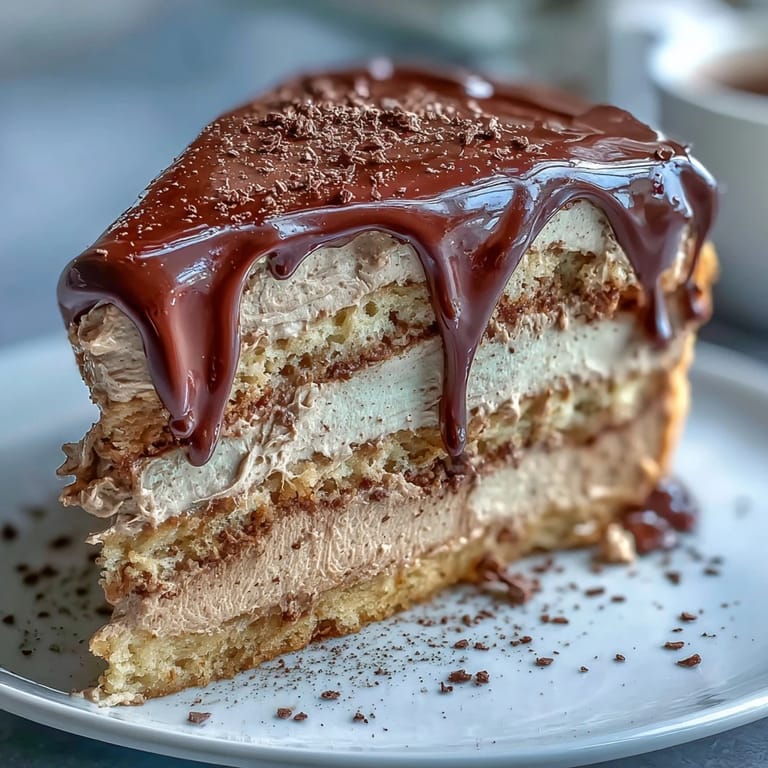 Sliced Hojicha Butter Cream Cake layered with earthy green tea buttercream and dark chocolate.
