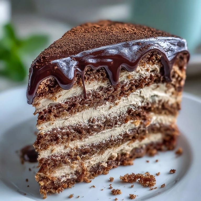 A whole Hojicha Butter Cream Cake dusted with hojicha powder on a ceramic plate.