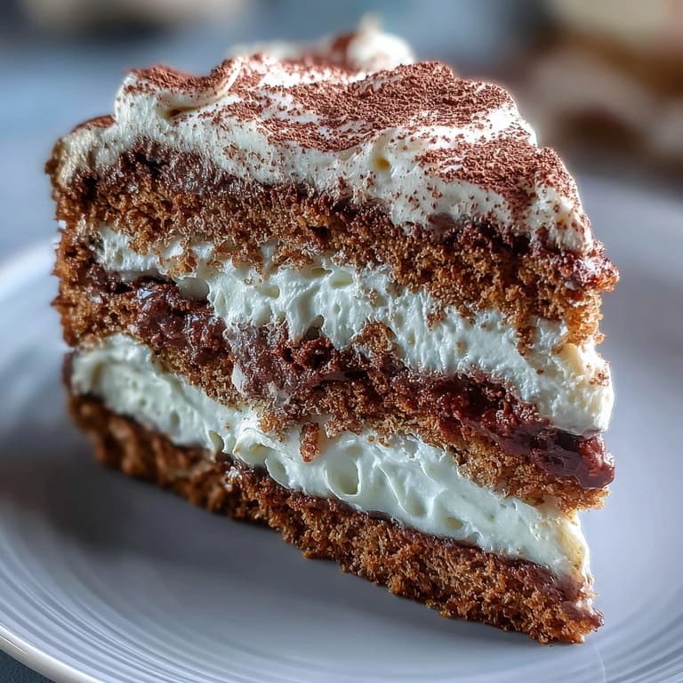 Whole Fluffy Hojicha Cake topped with creamy swirls, ready to slice for dessert, garnished with a simple sprig and baked in a round pan.